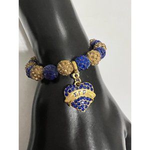 Sigma Gamma Rho Beaded Bling Elastic Heart Charm Bracelet